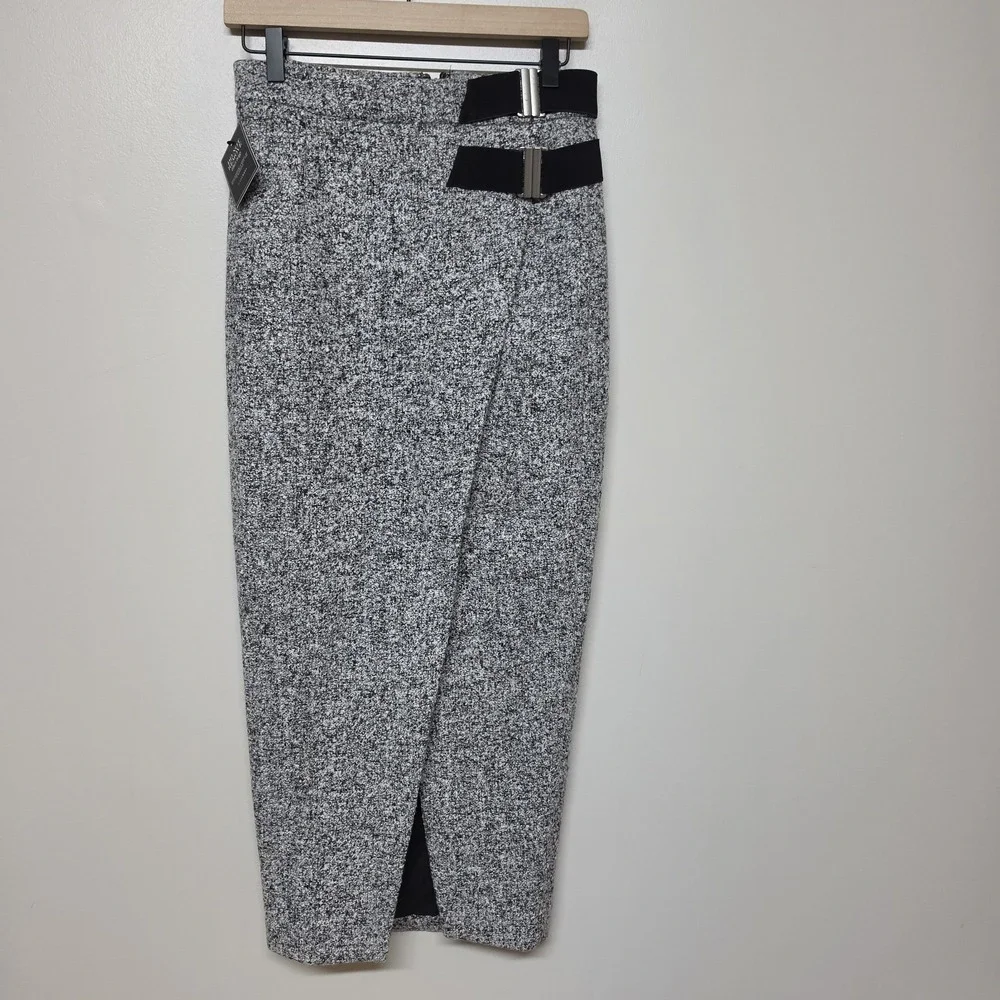 JLUXLABEL Womens Gisele Light Gray Tweed‎ Slit Skirt Sz S NWT
